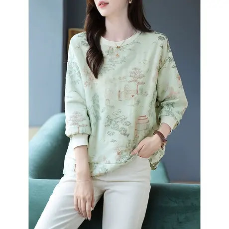 宝诗黎圆领刺绣宽松慵懒卫衣休闲女装2023春秋季新款长袖洋气女装商品大图