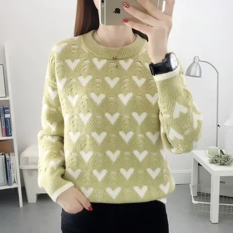 秋装2023年新款圆领宽松显瘦爱心套头毛衣女设计感洋气百搭针织衫商品大图