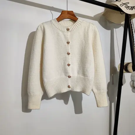 短款针织开衫女秋冬新款宽松圆领纯色休闲百搭小个子时尚毛衣外套商品大图