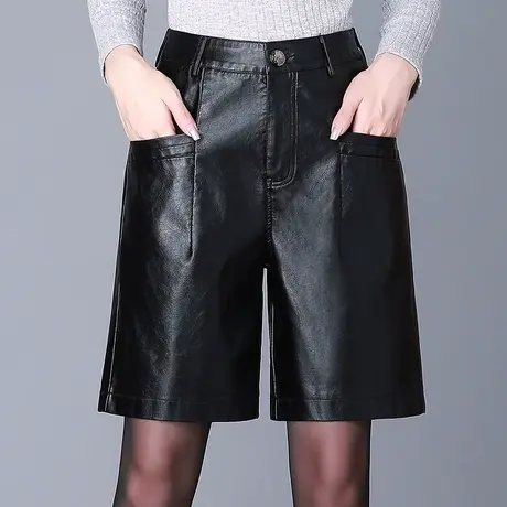 五分裤皮裤女宽松阔腿2023春秋新款PU皮短裤女显瘦百搭外穿中裤子图片