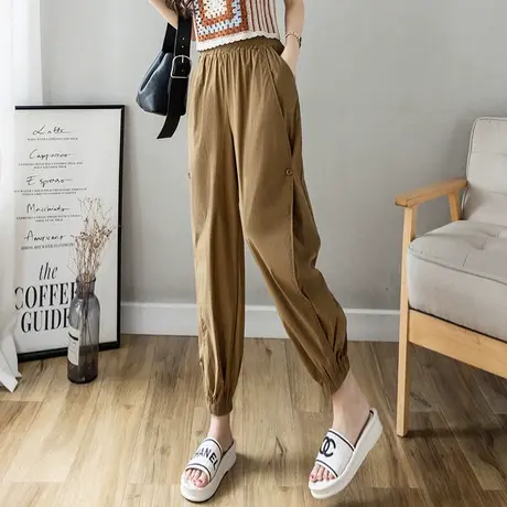 休闲冰丝灯笼裤女春秋卫裤高腰九分工装裤2023新款韩版束脚哈伦裤图片