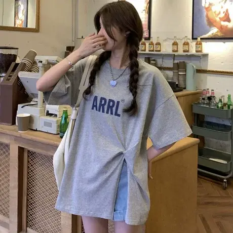 vintage短袖t恤女2021宽松韩版半袖设计感小众不规则上衣服ins潮商品大图