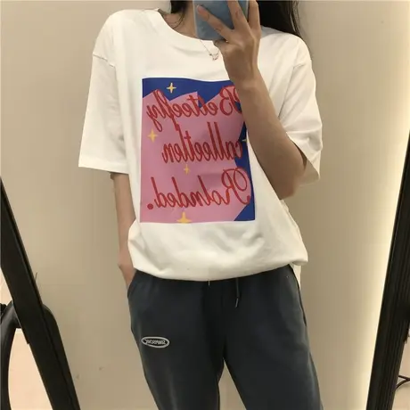 短袖T恤女2023新款夏季甜美宽松薄款设计感百搭学生休闲小众上衣商品大图