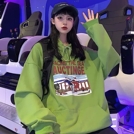 连帽卫衣女秋冬韩版宽松bf慵懒风百搭加绒加厚ins超火cec外套洋气图片