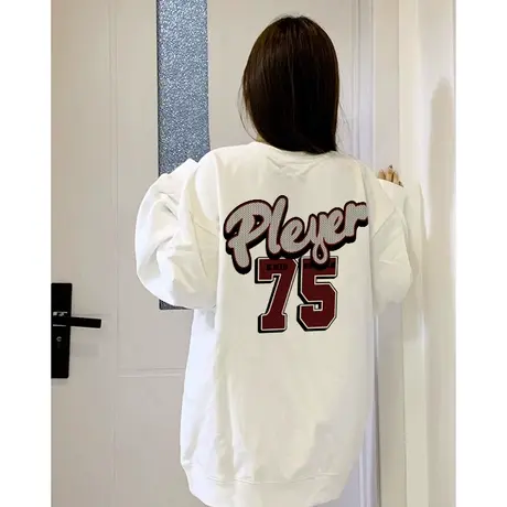 圆领卫衣女春秋季薄款oversize宽松休闲美式复古小个子慵懒风上衣图片