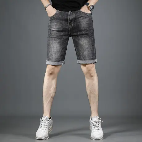 灰色五分牛仔裤男2023新款夏季薄款男士弹力潮牌时尚百搭休闲短裤商品大图