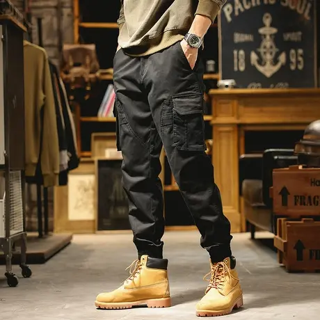 裤子男韩版潮流冬季新款宽松休闲裤男士宽松束脚款时尚工装休闲裤图片