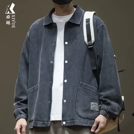 希越条绒梯级布开衫卫衣外套男全棉潮流复古秋冬宽松大码工装夹克商品大图