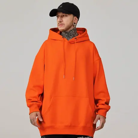 2023帽衫简约纯色宽松加绒加肥加大连帽卫衣男大码男装打底衫秋冬商品大图