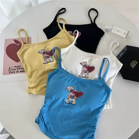 美式卡通吊带背心女内搭夏季设计感辣妹短款外穿紧身蓝色甜辣上衣商品大图