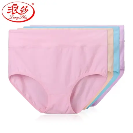 4条浪莎内裤 女士纯棉质面料高腰收腹提臀三角裤性感透气冬季短裤商品大图