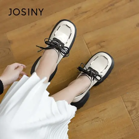 Josiny/卓诗尼乐福女鞋2023秋季新款厚底松糕底休闲英伦风小皮鞋商品大图