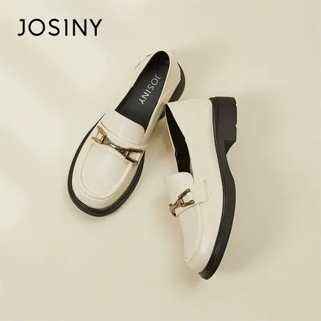 Josiny/卓诗尼厚底白色乐福鞋2024新款长百搭显腿英伦粗跟小皮鞋商品大图