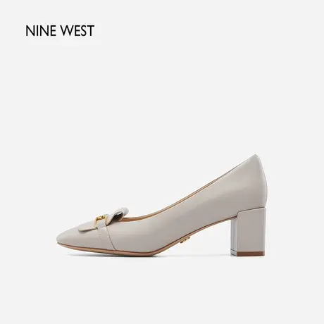 Nine West/玖熙单鞋女鞋2023秋新款粗跟高跟鞋浅口真皮99太极金扣商品大图