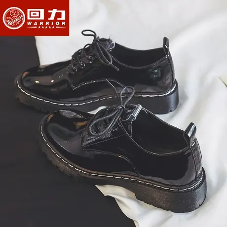 回力皮鞋女英伦风2024春季薄款透气韩版学生百搭新款软皮黑色单鞋图片