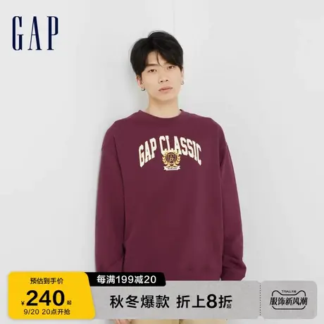 Gap男女装秋季2023新款LOGO宽松碳素软磨抓绒卫衣760427运动上衣商品大图