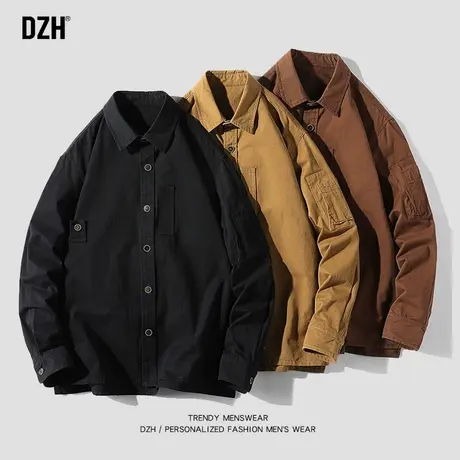 男士休闲黑色纯棉衬衫男长袖痞帅ins港风翻领外套2023年新款衬衣商品大图