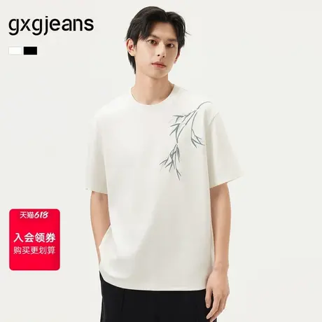 gxg.jeans男装  多色质感印花新中式简约时尚圆领短袖T恤25夏新品商品大图