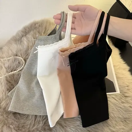 纯欲性感小吊带背心女夏季修身韩版短款内搭蕾丝边蝴蝶结T恤上衣图片