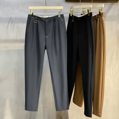 轻奢丝光春秋季垂感小西裤男韩版潮流百搭休闲长裤修身直筒九分裤商品大图