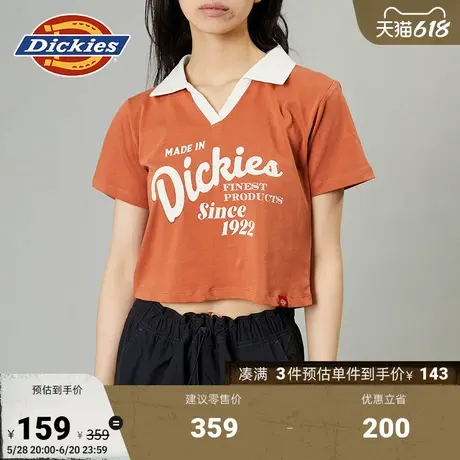 Dickies春夏 女式短款 前胸印花舒适翻领休闲短袖Polo恤商品大图