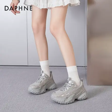达芙妮银色老爹鞋女2025春夏新款休闲厚底跑步鞋百搭榴莲底运动鞋商品大图