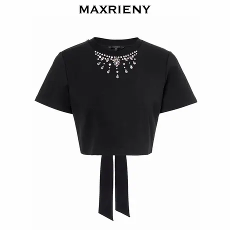 【奥莱】MAXRIENY重工钻饰截短T恤基础款圆领上衣女图片