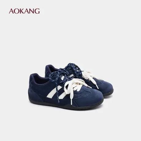 奥康 女鞋2025春秋赛车鞋潮流双鞋带撞色薄底红色德训鞋休闲鞋图片