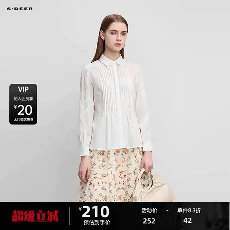 sdeer圣迪奥女装复古翻领风琴褶绣花长袖衬衫S241Z0520图片