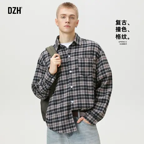 男士美式复古格子衬衫男2025新款秋季款长袖内搭衬衣男款开衫外搭商品大图