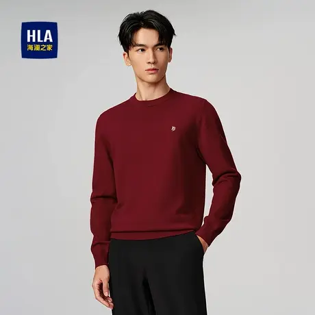 HLA/海澜之家休闲长袖针织衫2025秋季新款圆领套头时尚修身毛衣男商品大图
