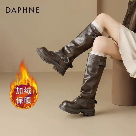 达芙妮裤管靴厚底长筒及膝靴子女秋冬2025新款爆款棕色高筒骑士靴商品大图