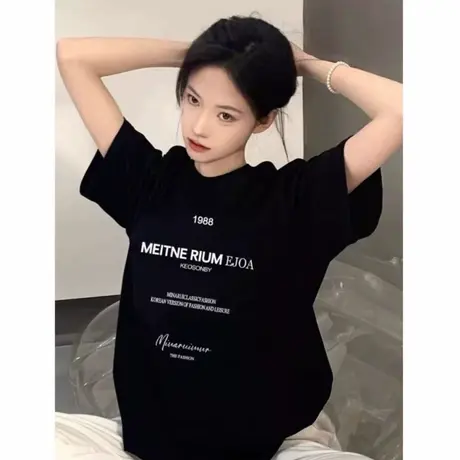 纯棉美式高街潮牌短袖t恤女2025新款爆款夏季宽松设计感小众上衣图片