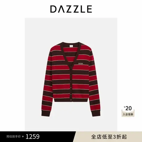 DAZZLE 地素奥莱毛衣2025年春季绵羊毛混纺长袖夹条开衫针织衫图片