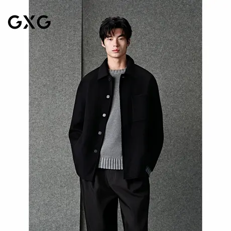 GXG男装 经典羊毛新中式单排扣短大衣夹克外套 25年冬季新品商品大图