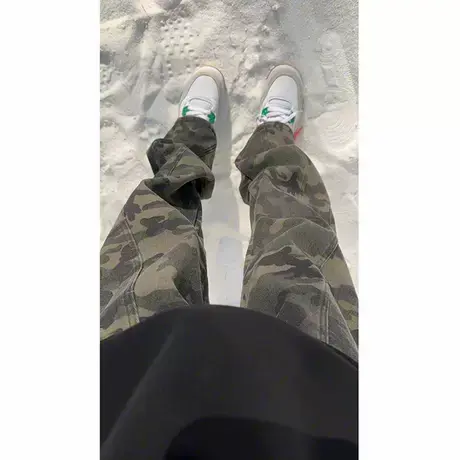 美式复古迷彩裤男款微喇ootd穿搭秋季裤子cleanfit直筒工装牛仔裤商品大图