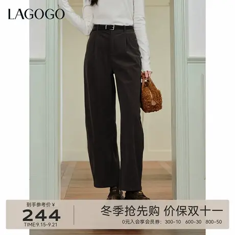 LAGOGO卡其棕弯刀裤女拉谷谷2025年冬季新款时尚复古灯芯绒长裤商品大图