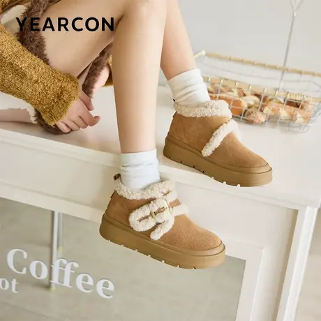 意尔康雪地靴女冬季加绒保暖厚底毛毛鞋可爱胖mm宽脚大码短靴子图片