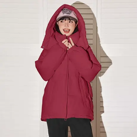 唐狮女款新年系列红色马年本命年棉服时尚立领连帽外套冬季保暖VB图片