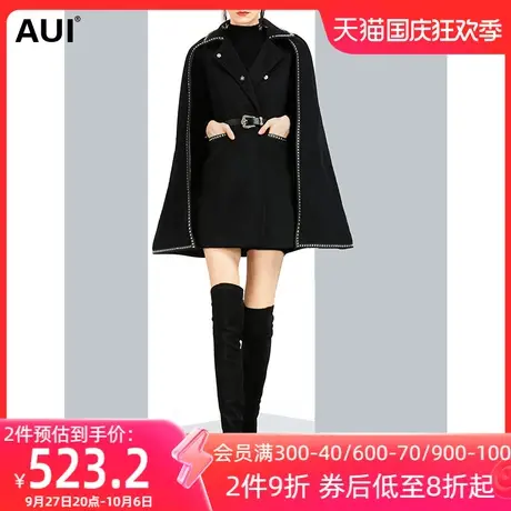 欧洲站黑色斗篷披风毛呢外套女冬2023新款设计感收腰气质呢子大衣图片