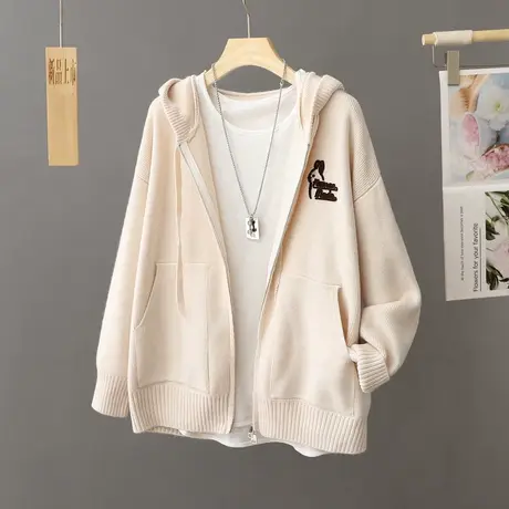 今年流行连帽毛衣外套女春秋2023新款爆款加厚慵懒风针织开衫宽松商品大图