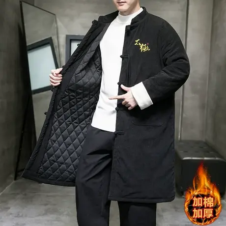 冬季中长款棉衣男中国风复古盘扣灯芯绒加厚保暖大码棉袄休闲唐装商品大图