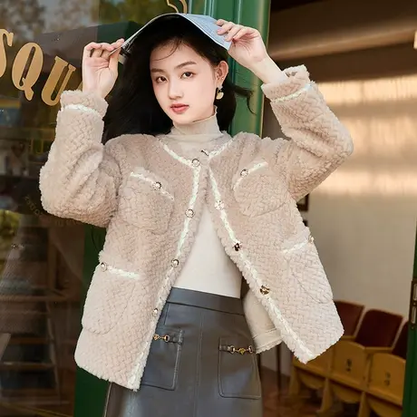 【惊喜直降】香影小香风外套女2023秋冬新款羊羔毛风皮毛一体毛绒商品大图