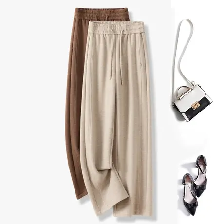 毛呢裤子女春秋松紧高腰抽绳垂感直筒裤宽松软糯窄版羊绒阔腿裤潮商品大图