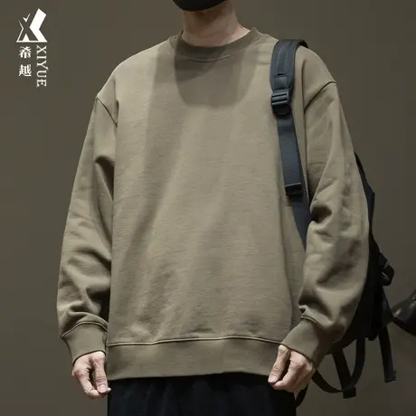 460克重磅纯色卫衣男2023冬季新款潮牌宽松男士大码圆领套头外套商品大图