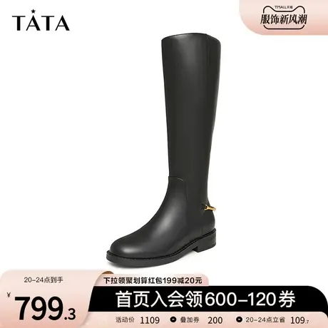 Tata他她法式黑色休闲长筒靴女显瘦高骑士靴2023冬季新款7TG81DG3商品大图