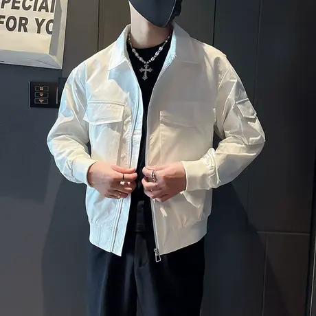 春秋季夹克男潮牌ins帅气百搭上衣2022新款纯色工装痞帅学生外套商品大图