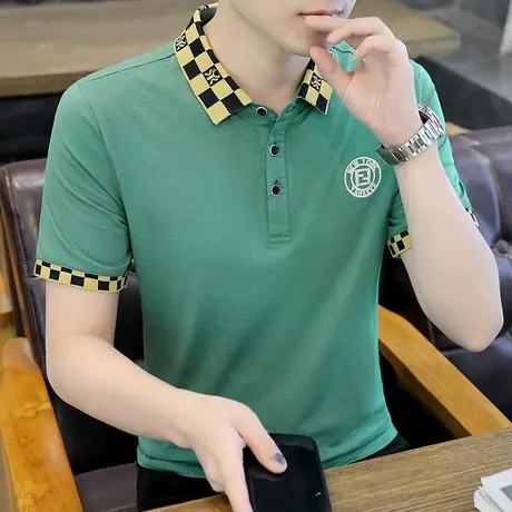 短袖男t恤纯棉翻领修身潮牌夏季男装上衣薄款白色半袖体桖Polo衫图片