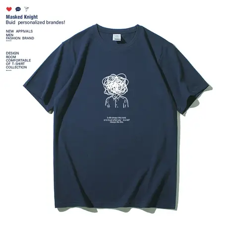 港风ins抽象印花t恤短袖男2023夏季新款潮牌纯棉宽松休闲情侣装商品大图