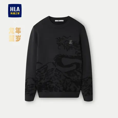 HLA/海澜之家龙年贺岁系列圆领长袖针织衫24春夏新提花柔软上衣男图片
